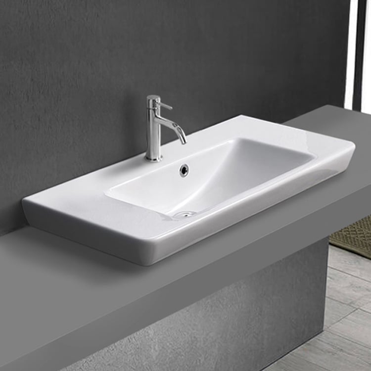 CeraStyle 068100-U/D-One Hole Drop In Sink in Ceramic, Modern, Rectangular